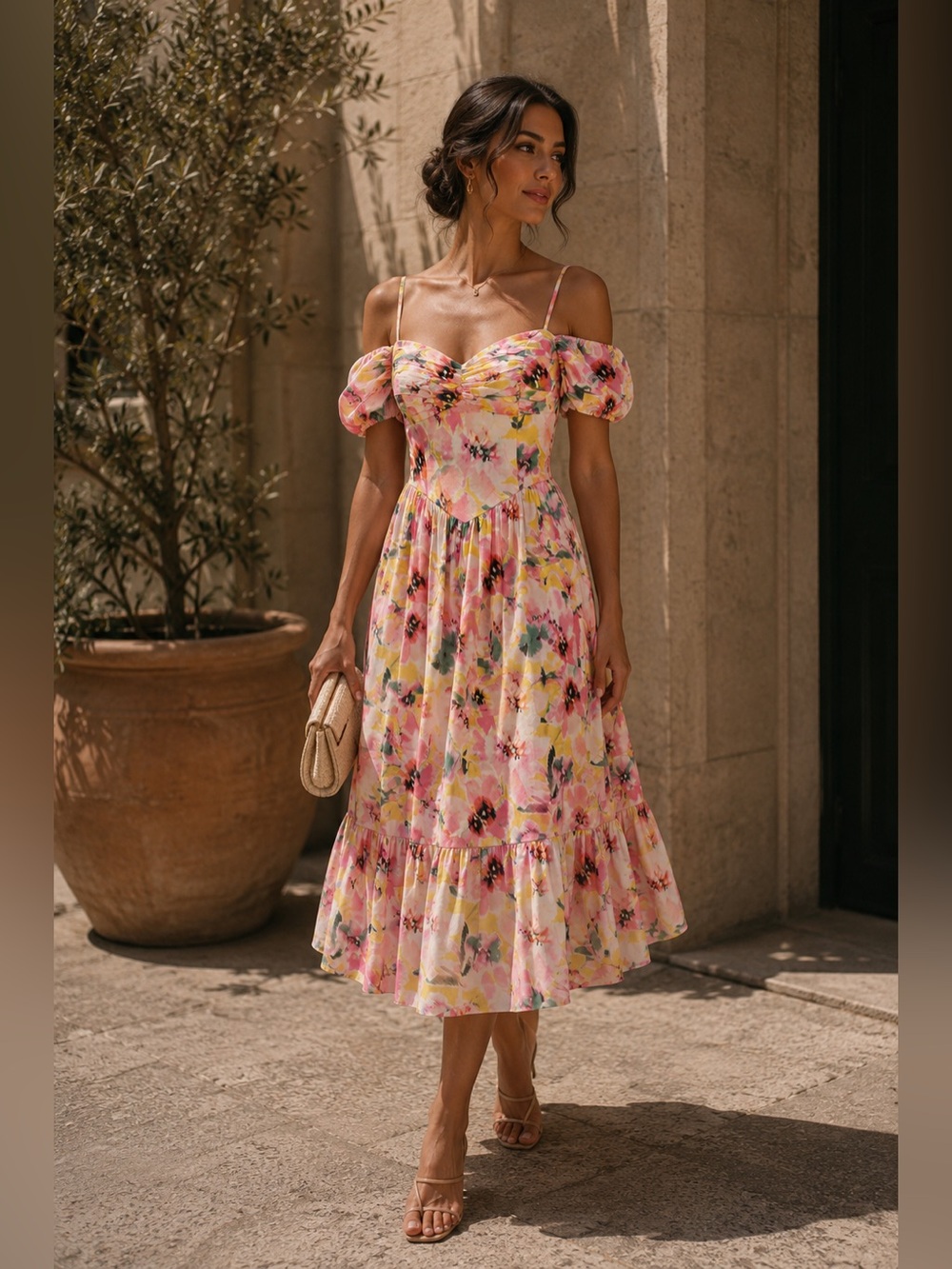 NWT Ba&sh Keira Pink Floral Off-Shoulder Dress